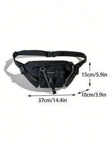 Men's Street Style Waist Pack, Chain Accent Tactical Chest Bag, Multi Pocket Crossbody Sling For Daily Travel,School Must-Haves - Multicolor - View 6