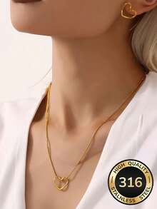 Bộ dây chuyền và bông tai hình trái tim bằng thép không gỉ 316, dây chuyền choker hình trái tim tối giản thanh lịch, không gây dị ứng, không phai màu, đa năng, thích hợp đeo đi làm và hẹn hò, quà tặng kỷ niệm, quà tặng ngày Valentine cho người yêu. - bộ hình trái tim - Xem 4