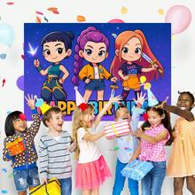 K-Pop Stage Witch Hunter Theme Girls Party Scene Birthday Party Backdrop Banner. K-Pop Theme Wall Decor. Photo Shooting Background. Ideal For Electronic Music Festival Celebrations, Room Decor And Display Props. - Multicolor - View 6