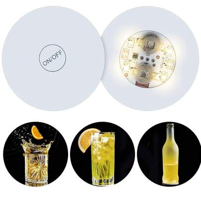 17-27-37-47pcs Glitter LED Light Up Coasters - Battery-Powered Warm White Drink Holders | Sparkling Wine Coaster Set For Bar, Party & Luxury Home Decor