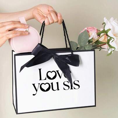 1pc Fashion Letter Print Gift Bag, Paper Gift Bag, Women's Casual Tote Bag, Suitable As Birthday Gift, Party Favor, And Gift Exchange Among Friends