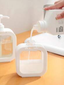 1pc White Transparent Pump Dispenser Bottle, Kitchen Dish Washing Liquid Pump Bottle, Bathroom Hand Soap Refillable Dispenser, Transparent View, Pump Dispense, Precise Dosage - Multicolor - View 3