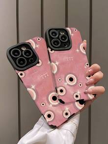 1个简约个性化粉色幸运数字7和邪眼图案竖款仿皮纹理经典防滑防摔软保护手机壳，适合作为礼物送给朋友和爱人，兼容 17/17 Air/17 Pro/17 Pro Max - 彩色 - 查看 4