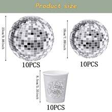 迪斯科球图案一次性餐具套装，7/9英寸派对餐盘，一次性纸盘，餐巾纸，纸杯，适用于节日、婚礼、订婚、生日、派对、庆祝活动 - 多色 - 查看 13