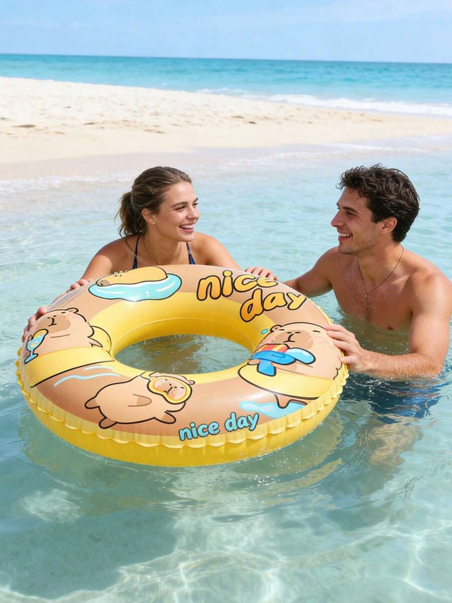 1 chiếc phao bơi hình hà mã bơm hơi, phao bơi hai lớp dày dặn, bơm nhanh, có tay cầm, phao cứu sinh đeo dưới cánh tay, phao bơi kiểu INS cổ điển, vật dụng cần thiết cho mùa hè, đồ dùng đi biển, phao bơi hồ bơi. - thông thường - Xem 1