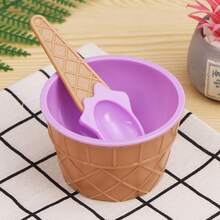 1 pieza Tazón de plástico para helado, Juego de tazón y cuchara para helado, Tazón de doble capa con diseño de dibujos animados - Multicolor - Ver 9