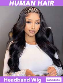 Headband Wig Human Hair Body Wave Headband Wigs For Black Women Brazilian Virgin Hair Glueless None Lace Front Half Wigs Human Hair Wear And Go Headband Wigs 180% Density (8-30 Inch Headband Wigs) Human Hair Loose Body Headband Wigs Natural Black - Natural Black - View 2