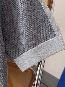 男士春夏针织圆领镂空短袖毛衣，撞色领，休闲百搭 - 灰色 - 查看 4