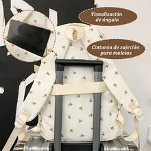 Mochila Escolar Blanca Kawaii con Estampado Rosas y Peluche Oso para Mujer | Tela Duradera, Cremallera Bidireccional, Asidero Ancho, Reforzamiento Triangular, Bolsillos Organizados y Cinturón de Sujeción para Maletas | Ideal para Colegio, Viajes y Usos Cotidianos - Rosas - Ver 6