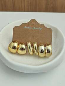 6/18pcs Gold Tone Earring Set - Featuring Distinctive Spiral And Ruffle C-Shaped Hoops, Paired With Glossy Dome And Teardrop Stud Earrings, Versatile Jewelry For Daily Wear And Parties - Multicolor - View 6