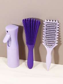 3pcs Curling Hair Brush Set With Hair Spray Bottle, Professional Curling Hairstyling Brush, Creates 4C Curls, Suitable For Salon And Home Use, Gift Set - Multicolor - View 2