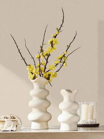 1pc Modern Minimalist White Home Decor Vase, Suitable For Autumn Decor, Pampas Grass, Boho Style Vase, Beige Aesthetic Vase