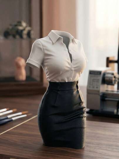 治愈系OL迷你摆件，白衬衫黑裙，桌面装饰