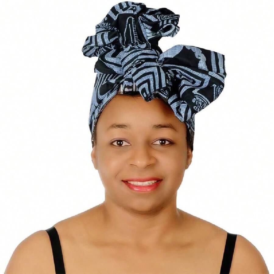 Ankara - Soft African Print Headband, Long Hair Scarf, Turban, Tie, Sweater, African Headbands (Ankara Bamileke Tribe Royaly), Navy Blue, 42543441 - 水鴨藍 - 查看 1