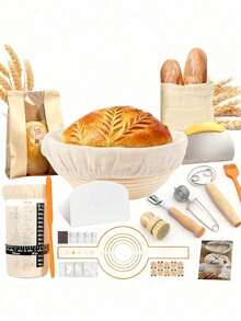 Complete Sourdough Starter Kit | Easy To Clean And Use, Suitable For Beginners And Bakers | Natural Wicker Proofing Basket, Full Accessories | Sourdough Bread Baking Supplies For Bakers, Women And Wives - Multicolor - View 1