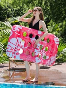 15孔水上吊床，带靠垫孔设计的水上漂浮垫，印花树叶图案漂浮椅，长款漂浮床躺椅 - 彩色 - 查看 2