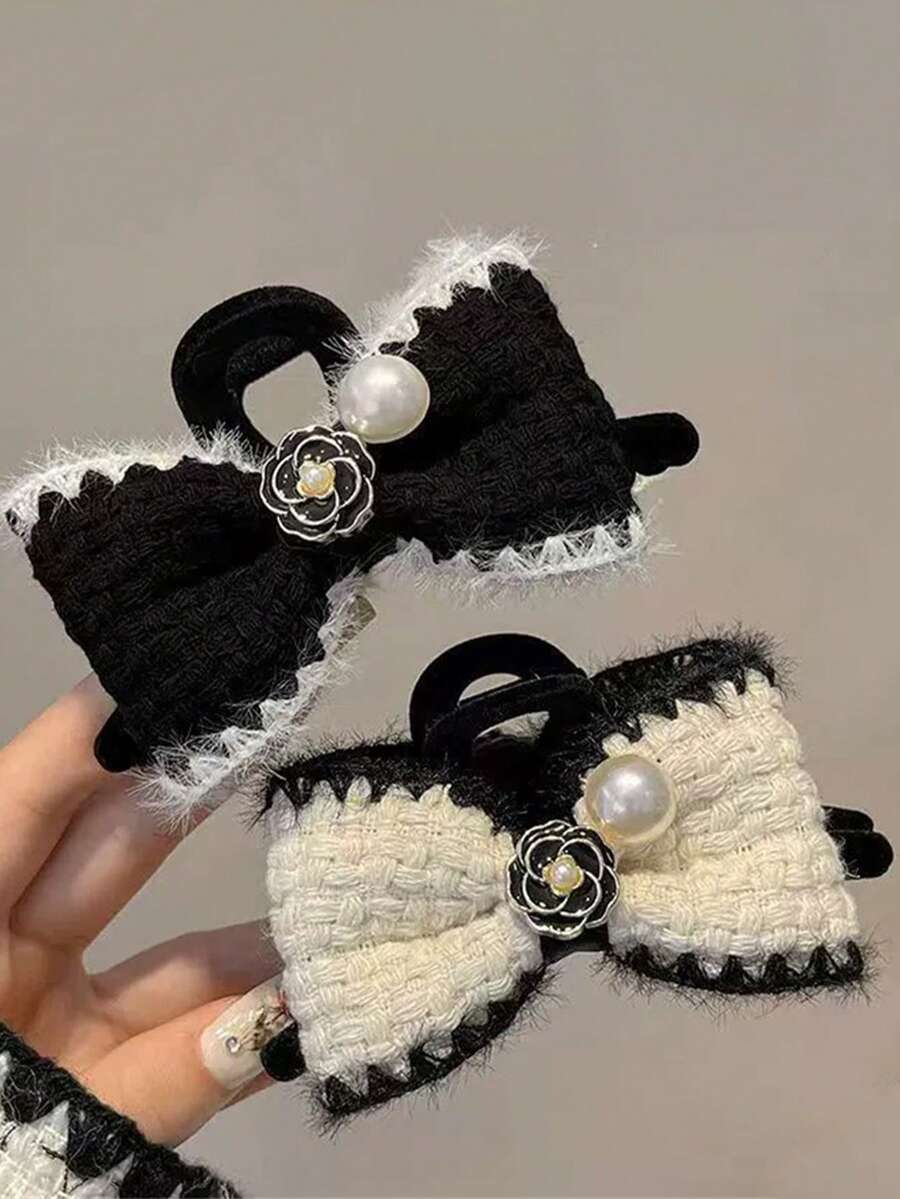 秋冬季优雅蝴蝶结发爪夹，毛绒发爪夏季发饰沙滩度假发夹 - 彩色 - 查看 1