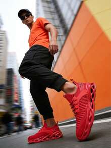 Red Men's Comfort Sneakers Soft Knit Upper EVA Foam Sole Breathable Casual Shoes For Everyday Wear And Light Exercise - 紅色 - 查看 5