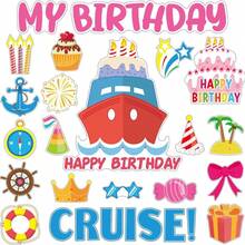 27pcs Birthday Party Cruise Door Magnet Decor, Funny Cruise Door Magnets For Women & Men Birthday Gifts, Reusable Happy Birthday Cruise Cabin Door Decoration Magnets, Refrigerator Magnets, Cute Captain Nautical Navigation Door Magnet Decor - 27 Pcs - View 3