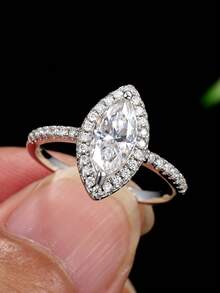 1pc S925 Sterling Silver 1CT Moissanite Solitaire Luxury Women's Wedding Ring, Suitable For Wedding, Daily Wear, And Holiday Gifts - Multicolor - View 4