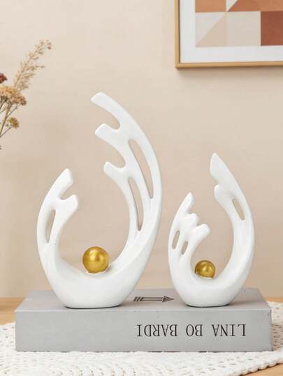 白色和金色抽象雕像和雕塑，现代装饰，适用于客厅、餐桌、咖啡桌、书架、玄关、桌面
