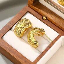 Bông tai nơ xoắn bằng thép không gỉ kiểu cổ điển, sang trọng theo phong cách châu Âu và Mỹ. - Vàng - Xem 2