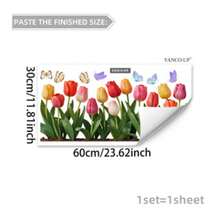 1 miếng dán trang trí cửa kính nhà hình hoa tulip và bướm nhiều màu sắc mùa xuân/hè, tự dính. - Một cỡ - Xem 2