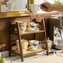 2/3-Tier Bamboo Freestanding Storage Shelf, Desktop Organizer, Desk Storage Rack, Kitchen Spice Rack, Doll Display Stand, Coffee Organizer, Cup Holder, Plant Pot Stand, Kitchen Storage Rack, Dorm Cosmetics Organizer. Suitable For Kitchen, Bedroom, Dormitory And Office Desk. - 茶色 - 查看 11