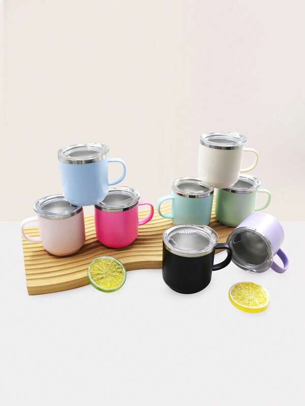 Macaron Color 5oz 304 Stainless Steel Inner With PP Outer Layer Mug, With Lid & Straw, Handle