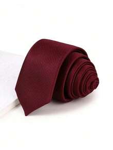 1pc Men's Burgundy Solid & Striped Pattern Lightweight Tie, Suitable For Business, Banquet And Casual Occasions - Burgundy - View 5