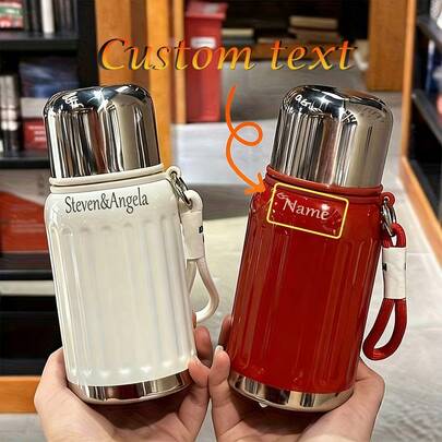 Customized Text Logo Stainless Steel Vacuum Insulated Water Bottle, High-Quality Large Capacity, Portable Outdoor Water Cup For Men, Women, Students, Commuter, Business, Sports, Car, Office, Minimalist Design, Keeps Hot/Cold