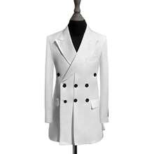 男士时尚纯白色新郎礼服西装外套，翻领三排多扣设计，适合婚礼、商务晚宴等场合。 - 白色 - 查看 2