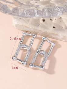 1 Đôi bông tai bằng đồng mạ vàng 14K đính đá Zirconia, thanh lịch và duyên dáng. - Bạc - Xem 4