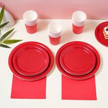 Red Disposable Tableware Set, 7/9 Inch Party Plates, Disposable Paper Plates And Cups Suitable For Holidays, Weddings, Engagements, Birthdays, Parties, Celebrations - Multicolor - View 4