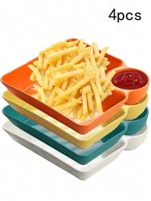 4个/5个装塑料蘸酱盘，甜点托盘，小吃拼盘，适用于盛放水果、饺子、薯条、寿司等，适用于家庭、餐厅、派对、舞会、办公室，父亲节礼物，母亲节礼物，送给朋友、男女朋友、家人、老师、同事的礼物，万圣节礼物，圣诞节礼物 - 彩色 - 查看 11