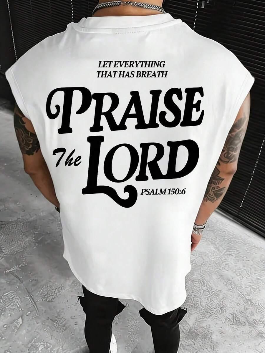 Zrgoth Men's Casual Versatile English Slogan Graphic Print Tank Top, Summer - White - View 1