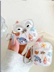 海龟、椰子、贝壳耳机盒，沙滩元素透明耳机盒，附赠一个耳机盒挂架，兼容 耳机盒、耳机、Pro 3 耳机盒、Pro（第二代）、3、Pro、1/2、4 耳机盒保护套 - 彩色 - 查看 2