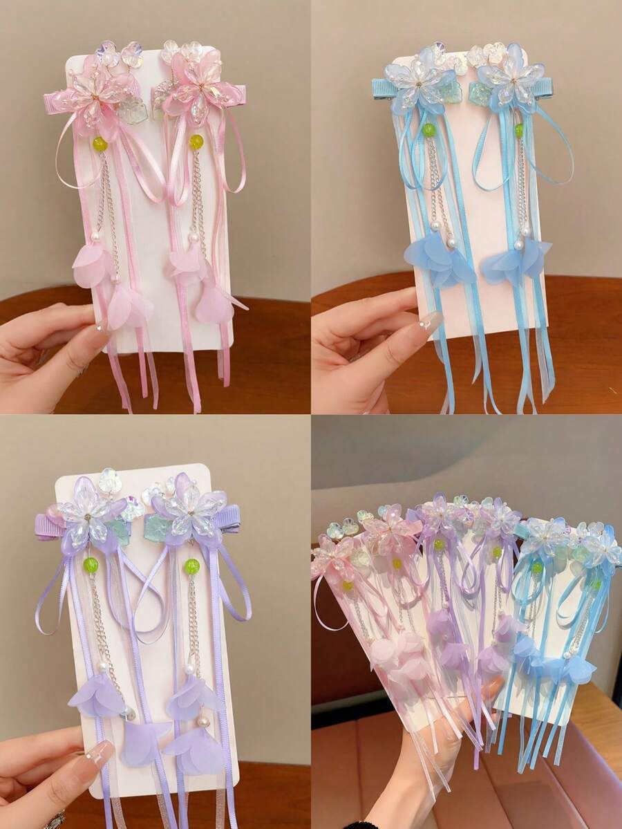 1 Cặp kẹp tóc Hanfu dành cho nữ, kẹp tóc hoa pha lê kiểu cổ điển, phụ kiện trang phục công chúa phong cách Trung Hoa thanh lịch. - Nhiều màu - Xem 1