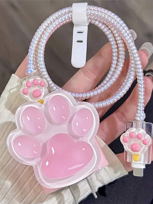 حافظة واقية بتصميم قدم قطة ثلاثية الأبعاد لكابل الشحن 20 واط و 18 واط، لحماية كامل كابل الشحن، هدية عيد المرأة بنمط قدم القطة