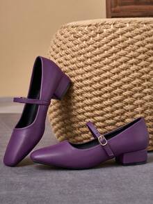 MonaNise Coffee Mary Jane Square Toe 3cm Heel Pumps, Suitable For Work, Dinner, Party, Vintage Black, Khaki Casual Versatile High-End Fashion Shoes - Purple - View 4
