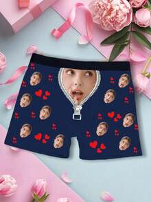 1pc Christmas Customized Print Mid-Waist Comfortable Breathable Men's Boxer Briefs - Royal Blue - View 3