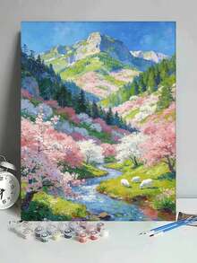 森林鹿溪流風景 DIY數字油畫 手作手工藝 家居裝飾 40x50cm/16x20in 節日禮物 - 套裝 - 查看 1