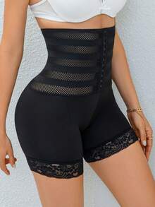 Women's Lace Shaping Leggings With Adjustable Front Buttons, Tight-Fitting Tummy Control Base Layer - Black - View 5