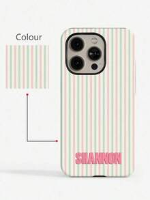 1pc Customized Minimalist Patchwork Striped Letter Name Color 2-In-1 Glossy Protective Hard Phone Case Cover Compatible With IPhone 11/12/13/14/15/16 17 Pro Max - Multicolor - View 4