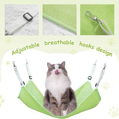 Pet Cage Hammock, Mesh Cat Bed With Adjustable Straps, Blue And Green, Breathable 3D Mesh Material, Metal Clips, For Cat Crates And Kennels