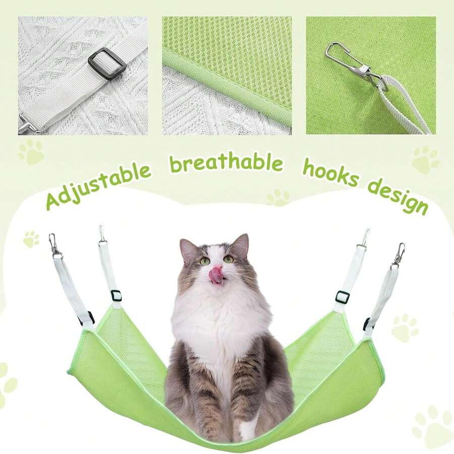 Pet Cage Hammock, Mesh Cat Bed With Adjustable Straps, Blue And Green, Breathable 3D Mesh Material, Metal Clips, For Cat Crates And Kennels