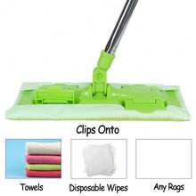 Wet And Dry Flat Mop Head  Firm Clip On Pads 2 Washable Mop Pads Compatible With All Standard US Threading Pole - Green - 查看 6