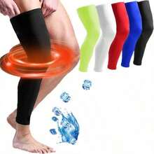 Full Length Elastic Knee Sleeve, Extended 4-Way Leg Sleeve, Comfortable 3D Contoured Knee Brace With Silicone Anti-Slip Strips, Suitable For Running, Basketball And Daily Life - Multicolor - View 1