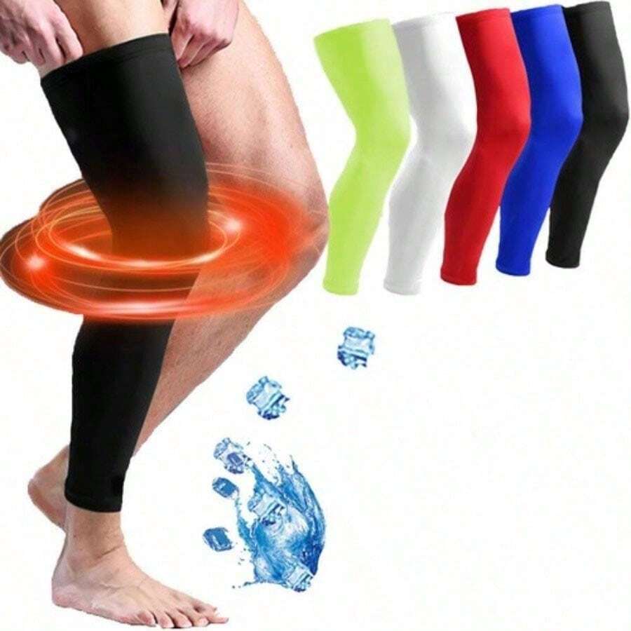 Full Length Elastic Knee Sleeve, Extended 4-Way Leg Sleeve, Comfortable 3D Contoured Knee Brace With Silicone Anti-Slip Strips, Suitable For Running, Basketball And Daily Life - Multicolor - View 1
