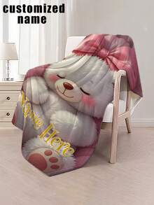 1pc Customized Bear Theme Pattern Fleece Blanket, Soft, Lightweight, Suitable For All Seasons, Perfect Birthday And Holiday Gift For Family And Friends - Multicolor - View 3